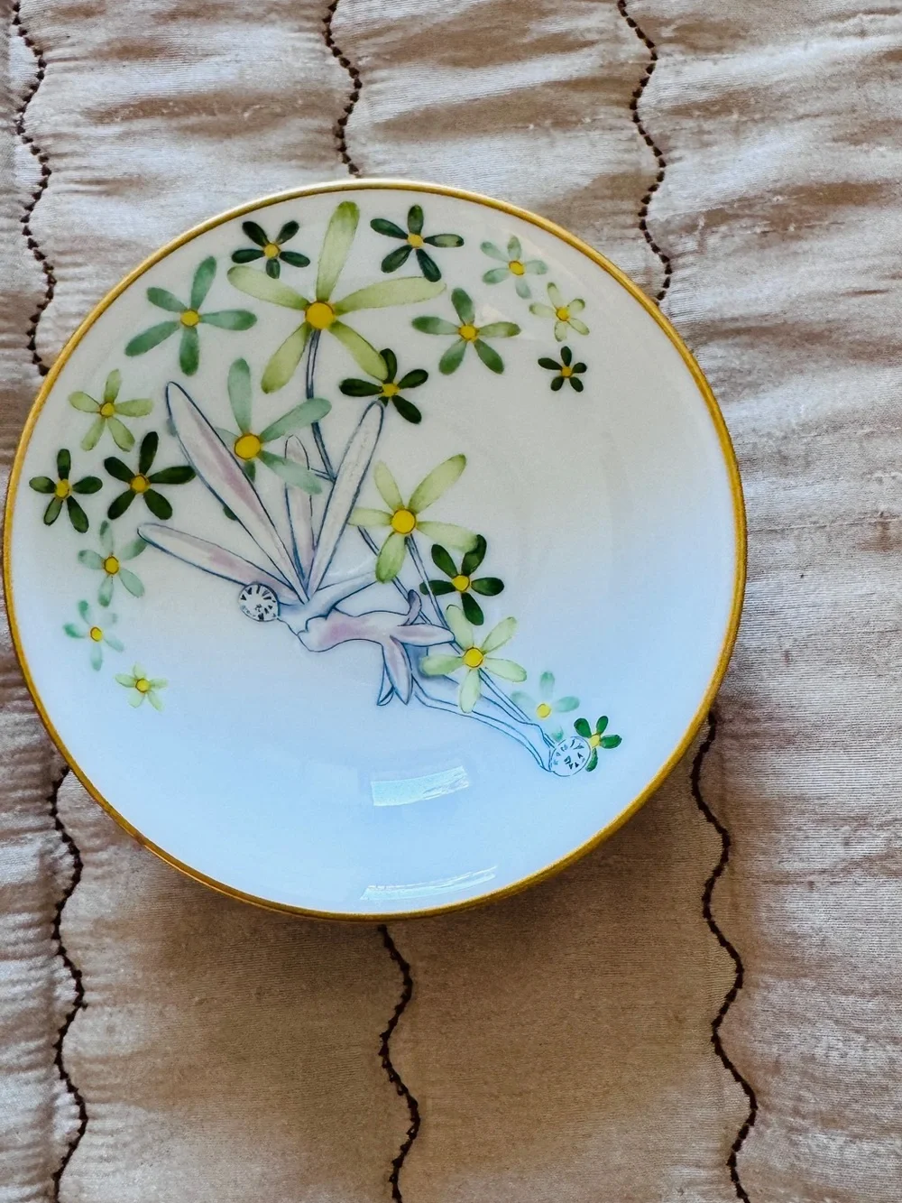 Authentic Van Cleef and Arpels Floral Fairy Ceramic Bowl in White and Green